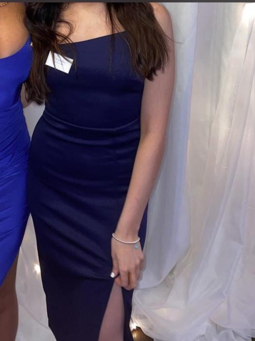 Navy Midi Dress with Side Slit